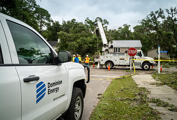 Dominion Energy Truck Responding After Storm